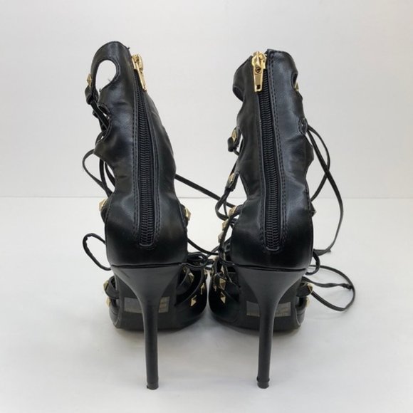 Wild Diva Black Gold Studded Leg Wrap Heels, 7 - Picture 5 of 10